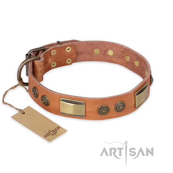 Easy wearing genuine leather dog collar for daily use