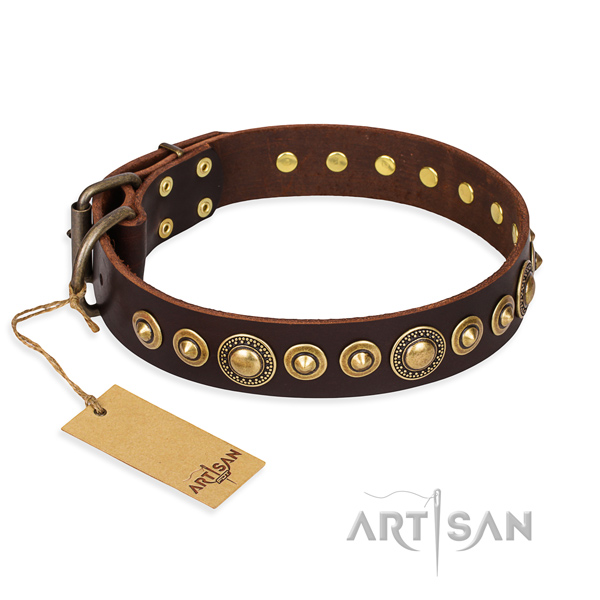 Durable full grain natural leather collar handcrafted for your dog