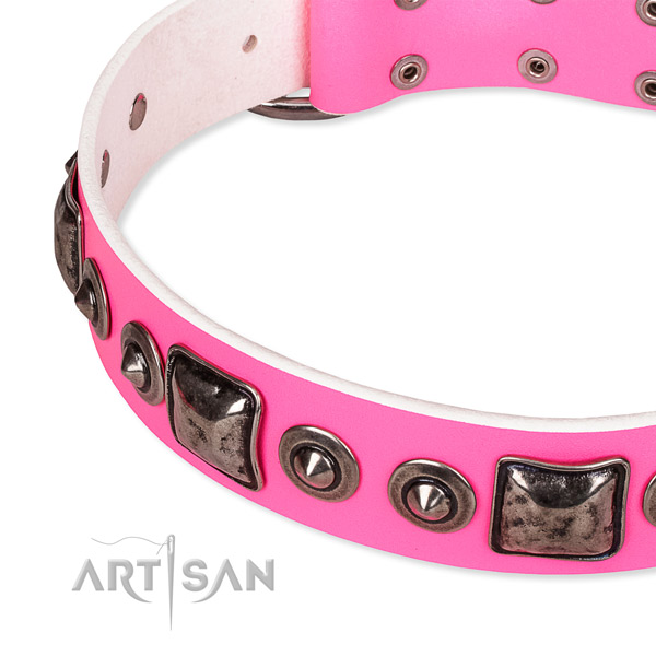 Quality natural genuine leather dog collar handmade for your beautiful pet