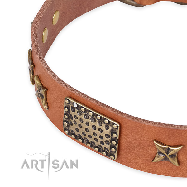 Natural genuine leather collar with rust resistant D-ring for your handsome doggie