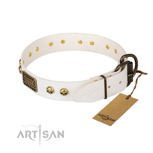 Adjustable natural leather dog collar for daily walking your pet