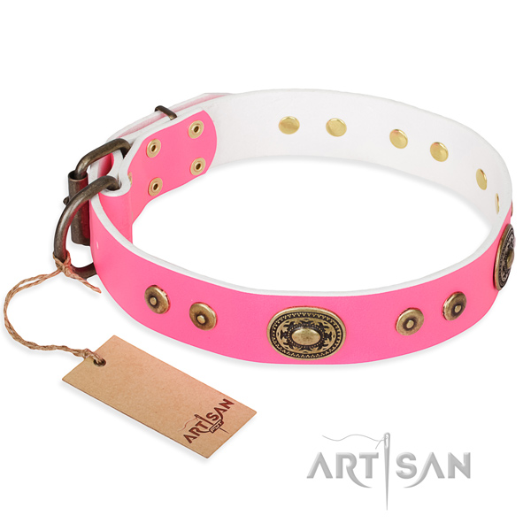 Full grain genuine leather dog collar made of reliable material with corrosion proof traditional buckle