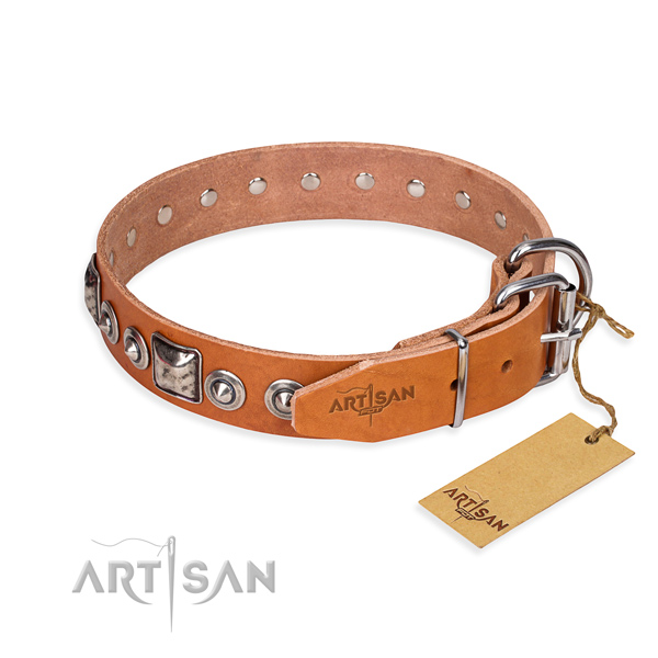 Natural genuine leather dog collar made of best quality material with strong embellishments