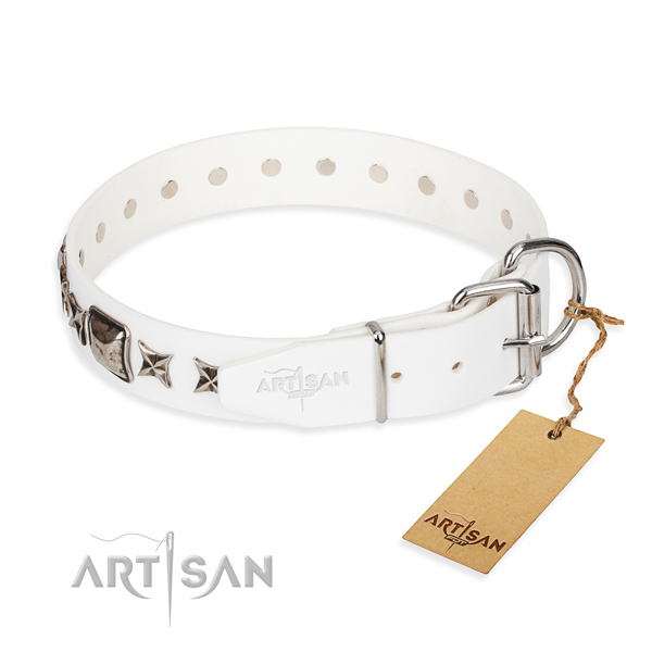 Durable studded dog collar of full grain genuine leather