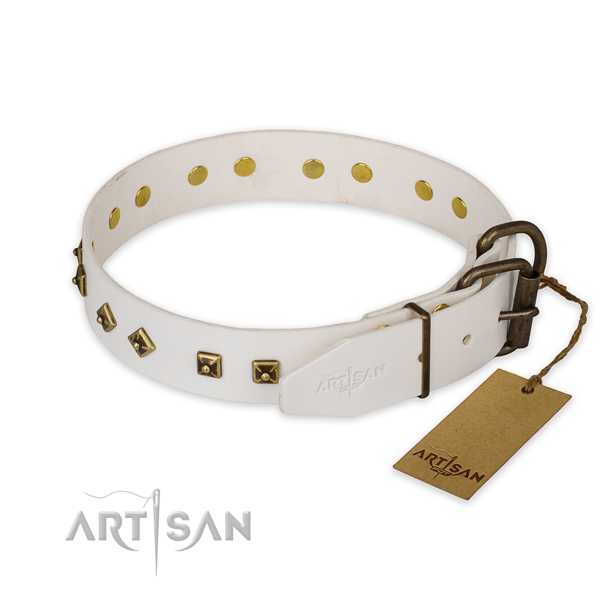 Corrosion resistant D-ring on full grain genuine leather collar for basic training your dog