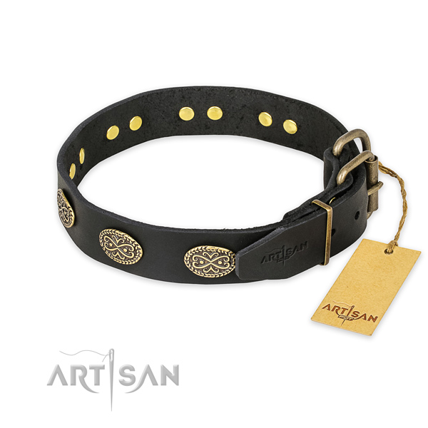 Corrosion resistant D-ring on full grain genuine leather collar for your attractive canine