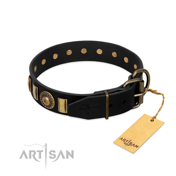 High quality full grain natural leather dog collar with studs