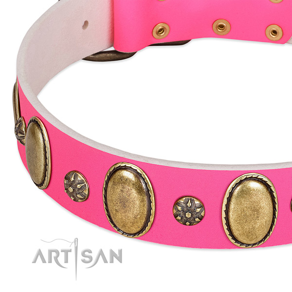 Best quality full grain leather dog collar with rust resistant D-ring