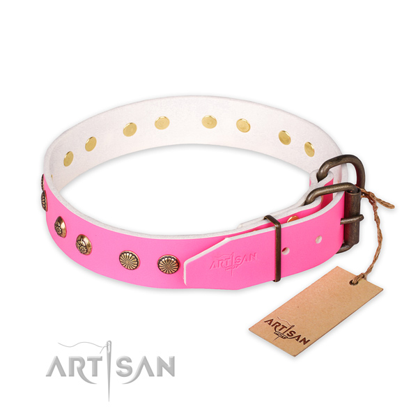 Rust resistant traditional buckle on full grain genuine leather collar for your stylish doggie