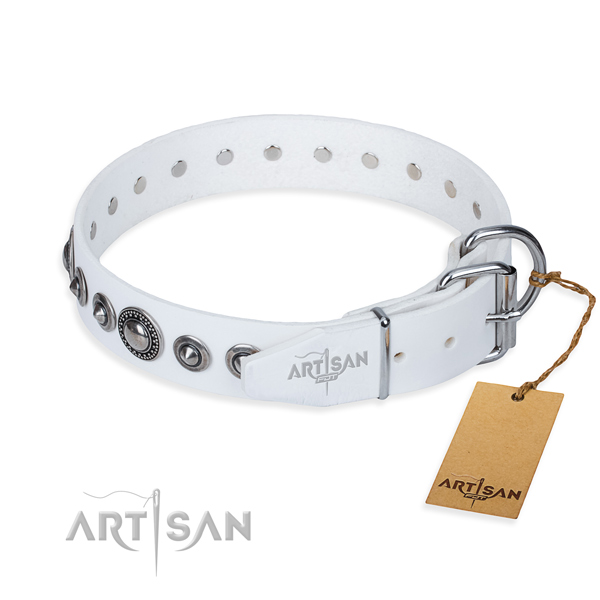 Leather dog collar made of top notch material with corrosion resistant decorations