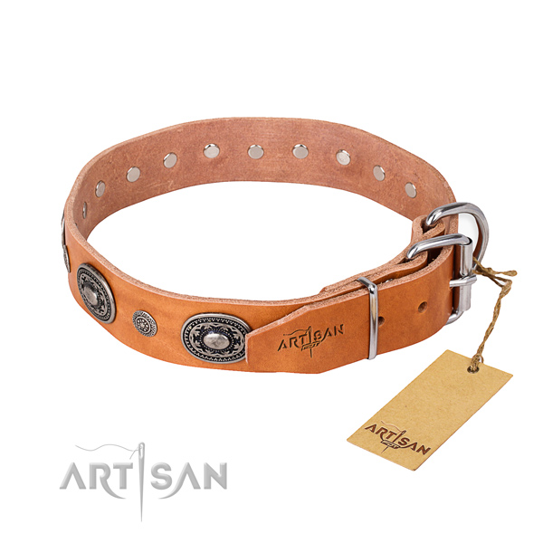 High quality natural genuine leather dog collar created for stylish walking