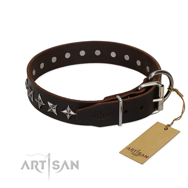 Handy use adorned dog collar of reliable genuine leather