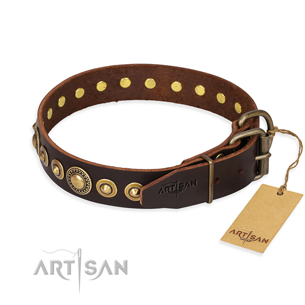 Quality natural genuine leather dog collar created for fancy walking