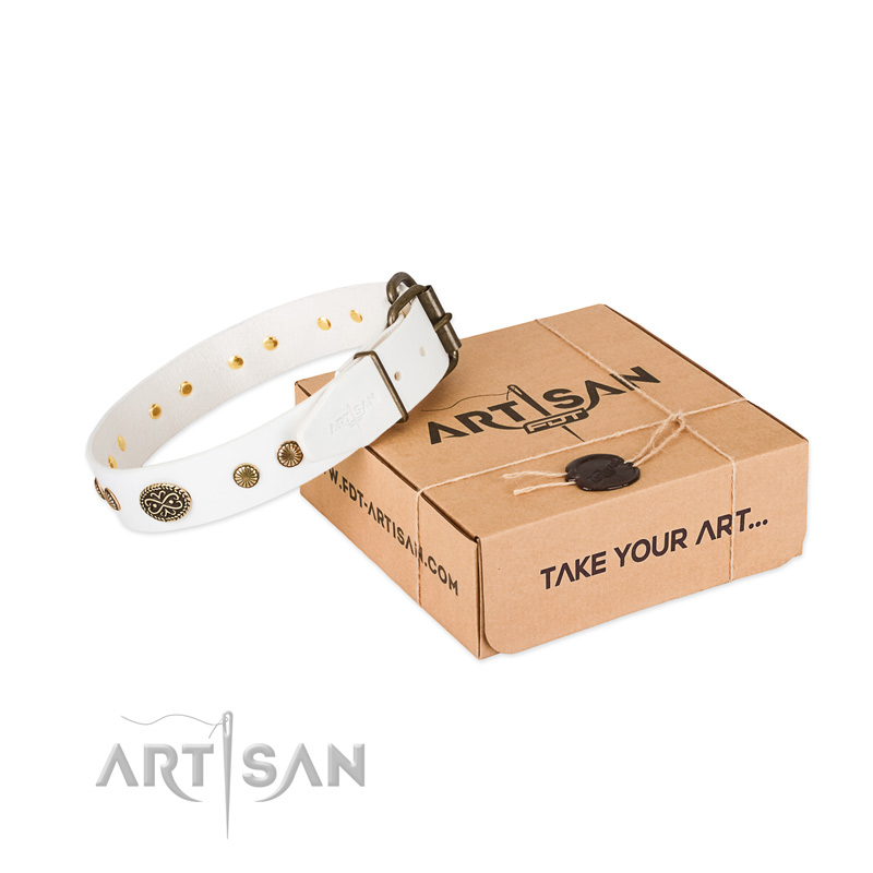 Rust-proof buckle on full grain natural leather dog collar for your doggie