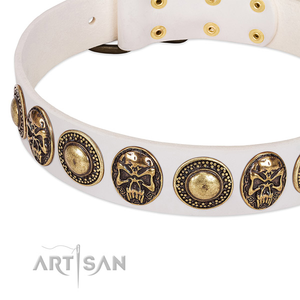 Strong hardware on full grain leather dog collar for your four-legged friend