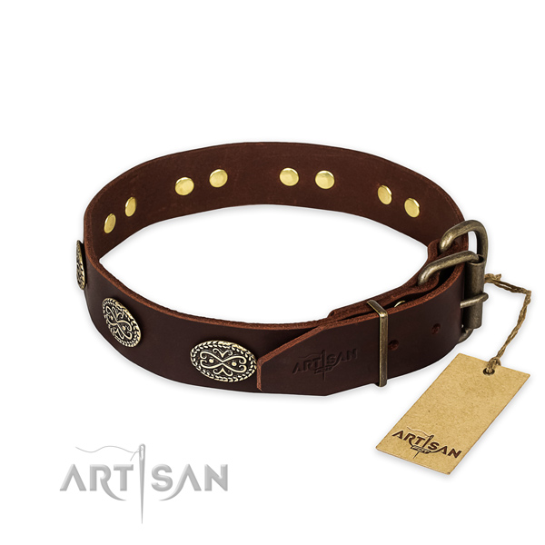 Rust-proof hardware on full grain leather collar for your attractive dog