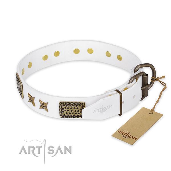 Reliable fittings on natural genuine leather collar for your lovely dog