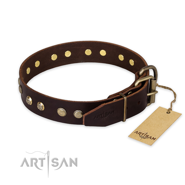 Rust-proof D-ring on full grain genuine leather collar for your handsome dog