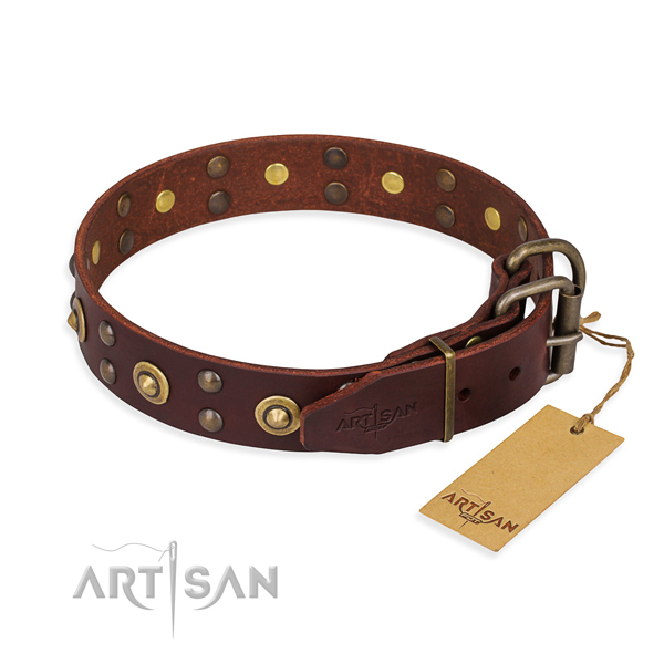 Reliable fittings on full grain natural leather collar for your lovely canine