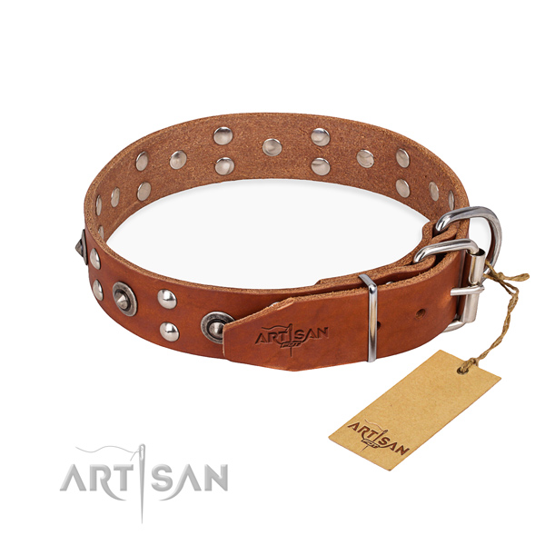 Rust resistant fittings on full grain natural leather collar for your lovely pet