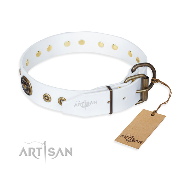 Full grain genuine leather dog collar made of flexible material with durable embellishments