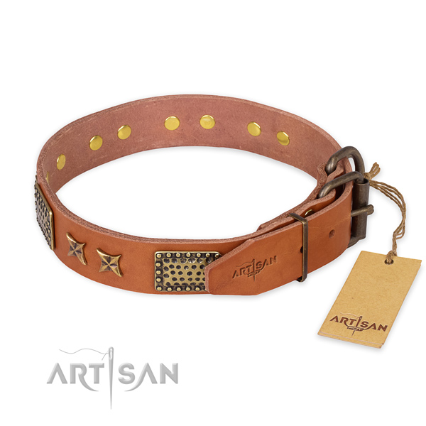 Rust resistant traditional buckle on genuine leather collar for your impressive four-legged friend