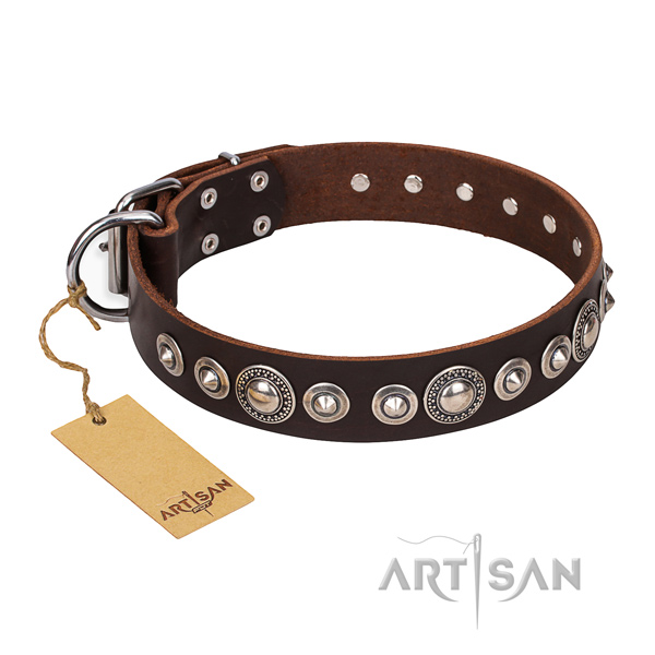 Reliable embellished dog collar of full grain natural leather