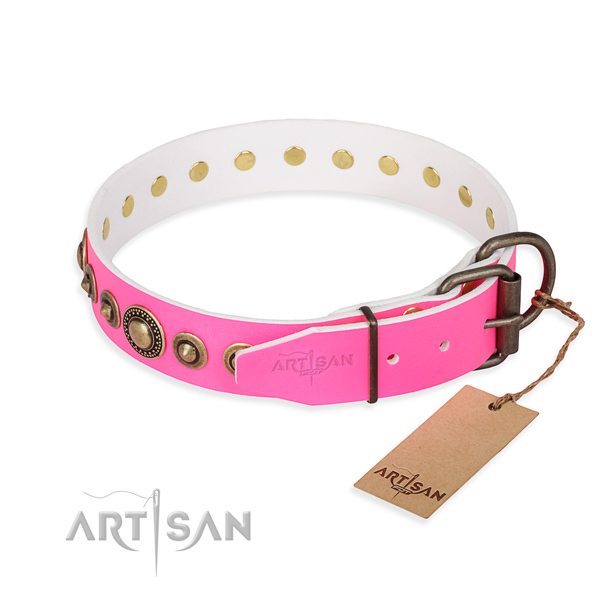Durable genuine leather dog collar crafted for fancy walking