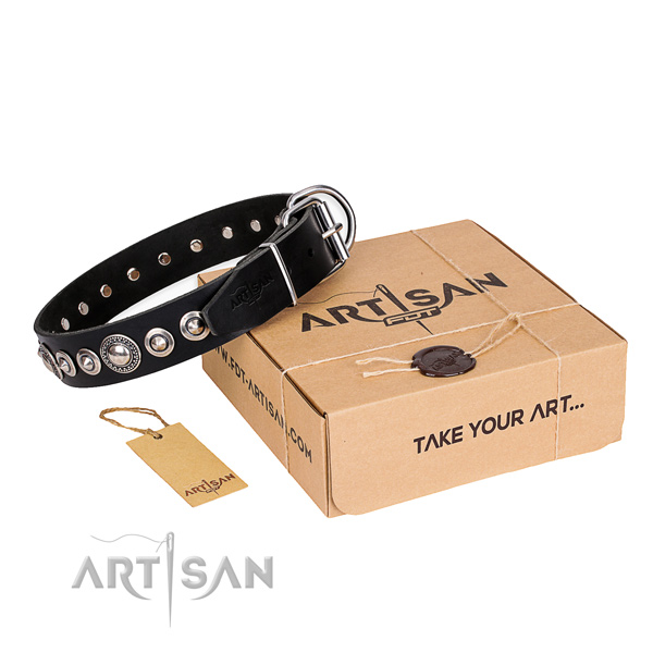 Fine quality full grain natural leather dog collar