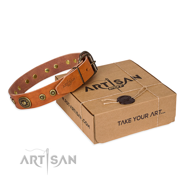 Full grain genuine leather dog collar made of best quality material with rust-proof D-ring