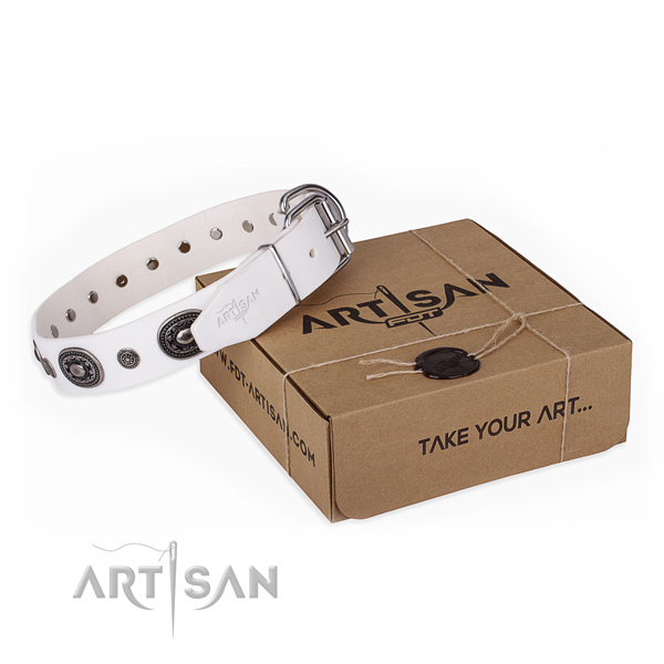 Reliable full grain natural leather dog collar handmade for easy wearing
