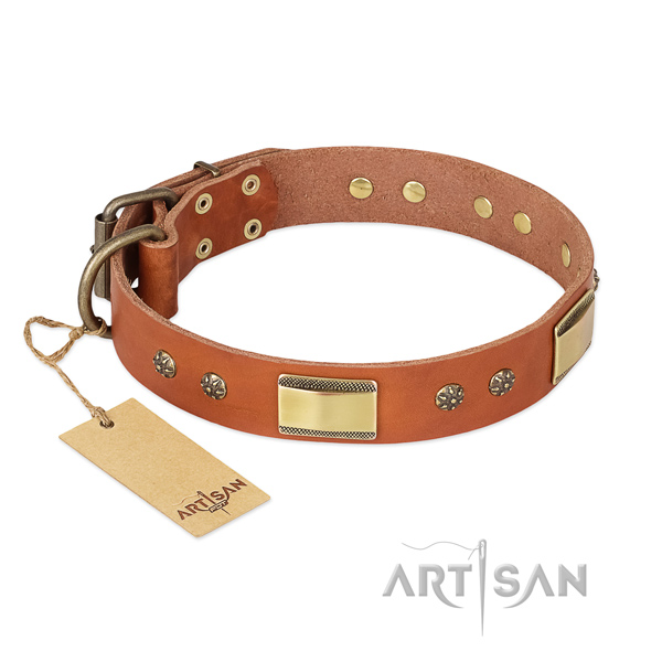 Easy adjustable natural genuine leather collar for your doggie