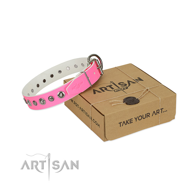 Best quality genuine leather dog collar with top notch decorations