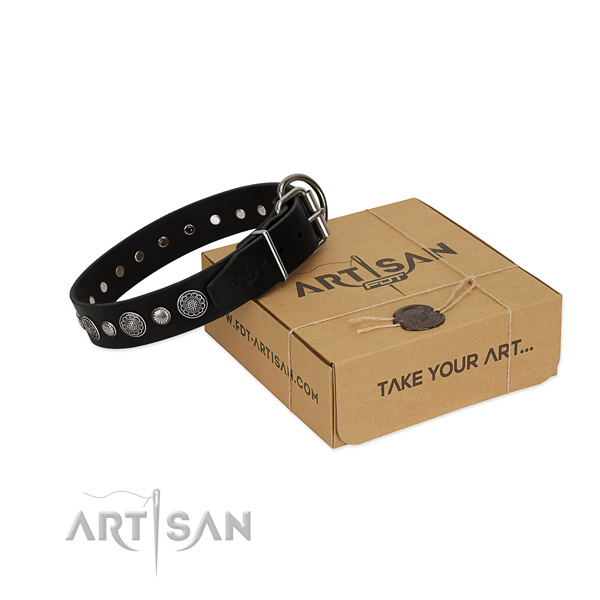 Top notch full grain genuine leather dog collar with inimitable studs