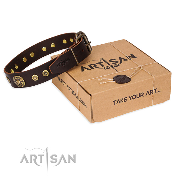 Leather dog collar made of quality material with rust resistant fittings