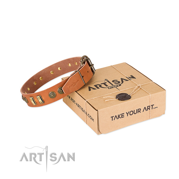 Reliable D-ring on full grain genuine leather dog collar for your four-legged friend