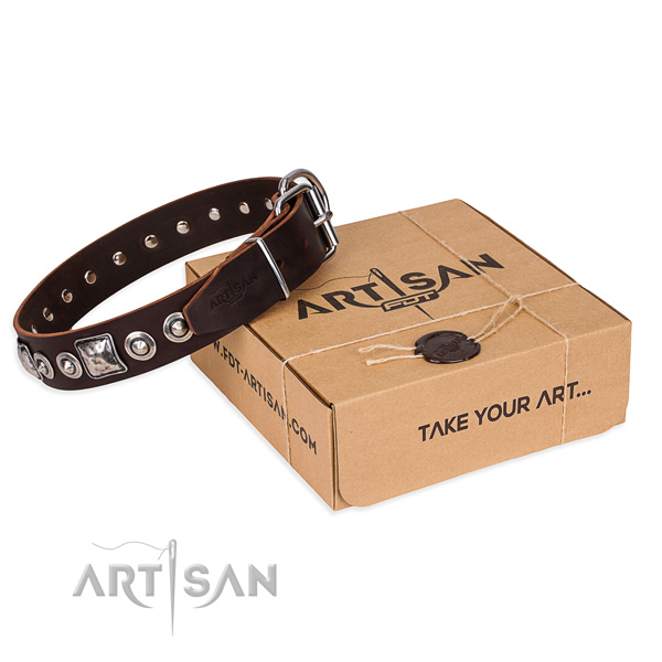 Full grain genuine leather dog collar made of top notch material with durable traditional buckle