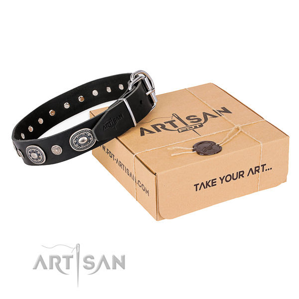 Durable genuine leather dog collar handmade for comfortable wearing