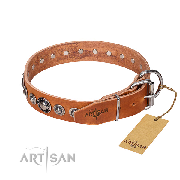 Leather dog collar made of reliable material with reliable decorations