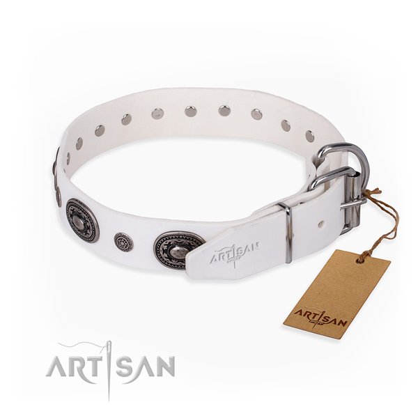 Soft genuine leather dog collar made for walking
