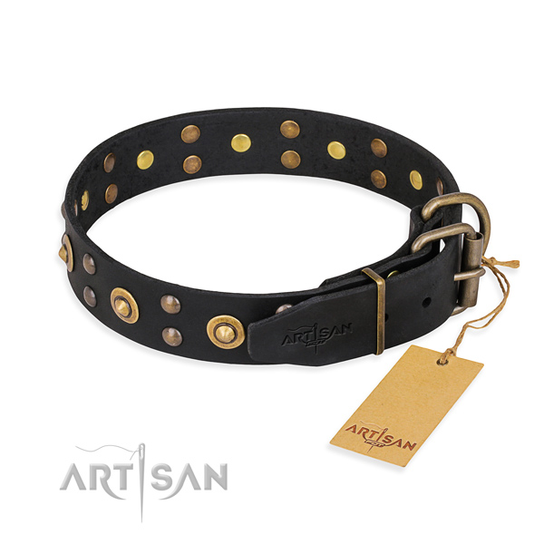 Strong buckle on leather collar for your lovely dog