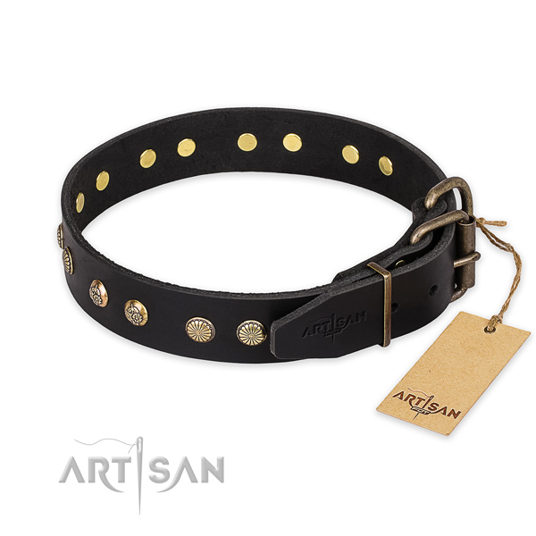 Corrosion proof buckle on natural genuine leather collar for your stylish dog