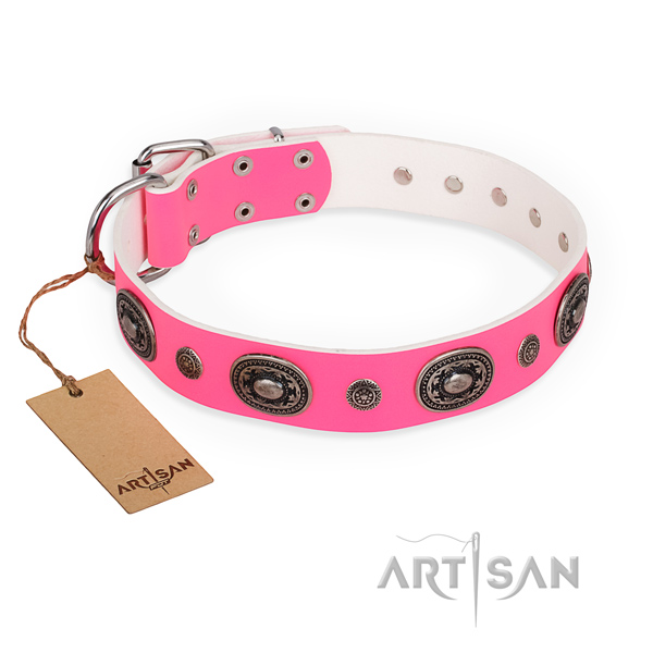 High quality full grain natural leather dog collar crafted for easy wearing
