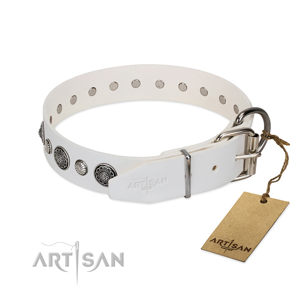 Flexible leather dog collar with corrosion proof D-ring