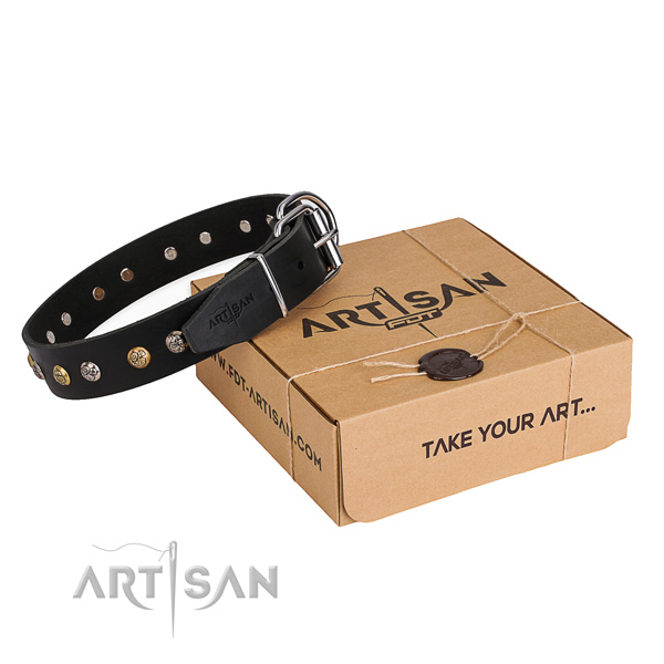 High quality leather dog collar handmade for stylish walking