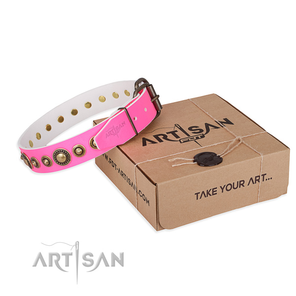 Soft to touch full grain leather dog collar handmade for everyday walking