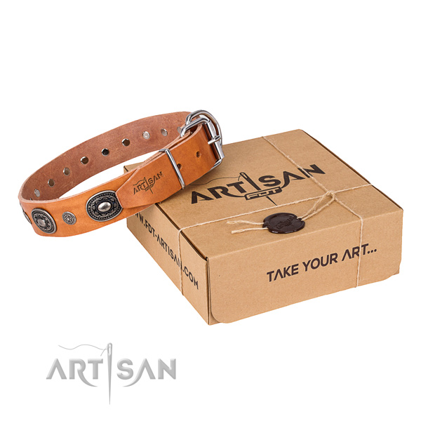 Soft to touch natural genuine leather dog collar crafted for daily use