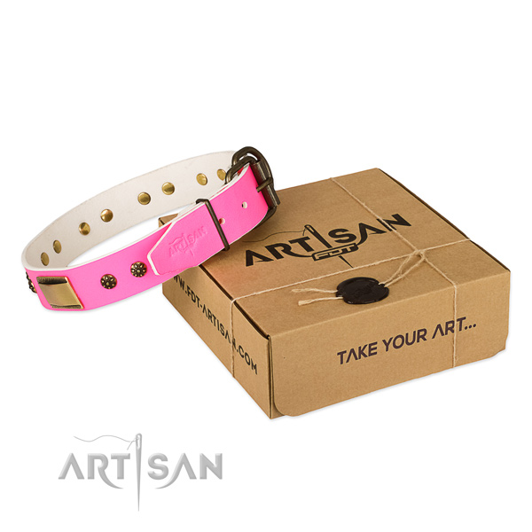 Convenient full grain genuine leather collar for your lovely pet