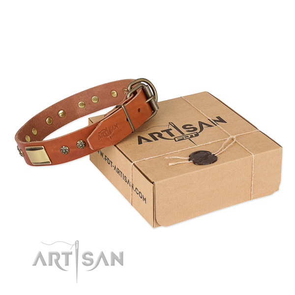 Stylish design full grain genuine leather collar for your attractive four-legged friend