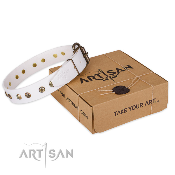Corrosion resistant hardware on full grain leather collar for your beautiful pet
